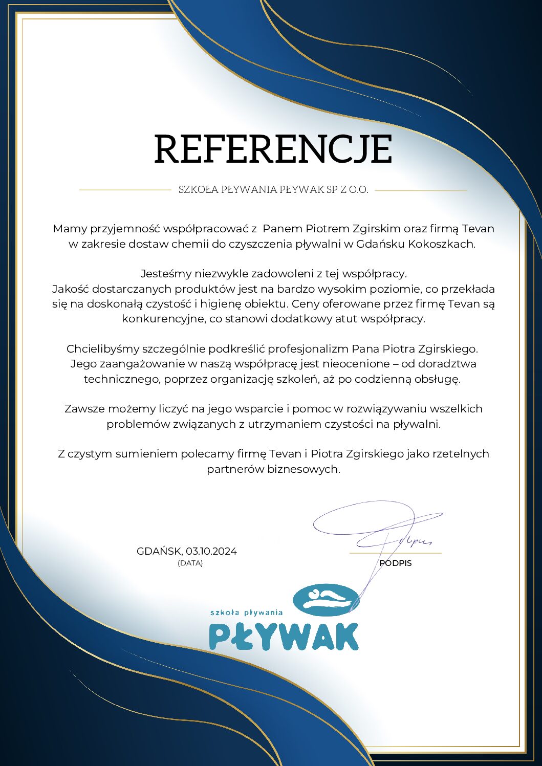 Podgląd referencji szkoły pływania Pływak z 3 października 2024 roku